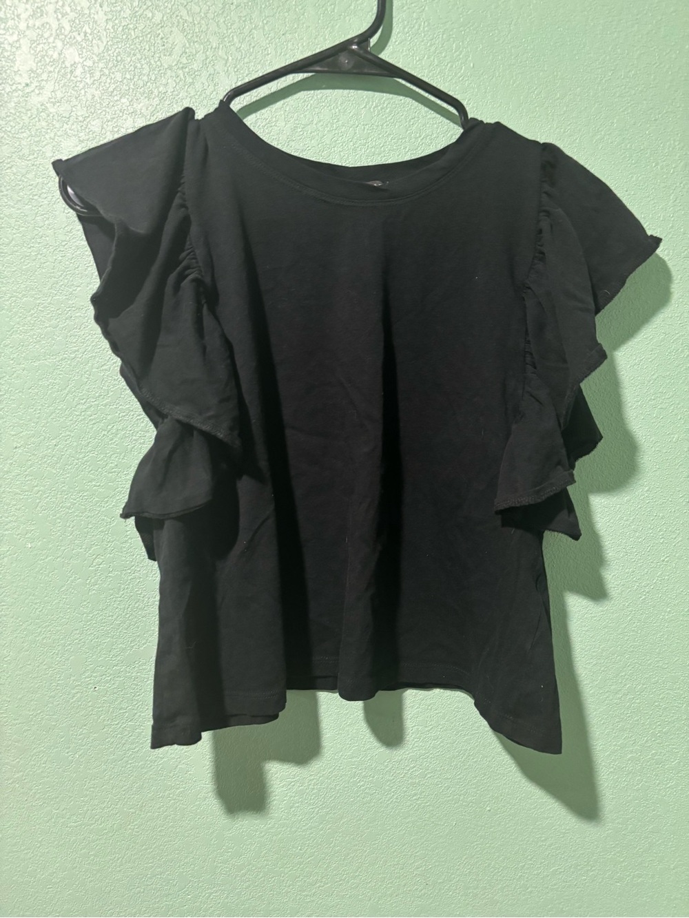Zara Black Ruffle Sleeve Short-Sleeve Top